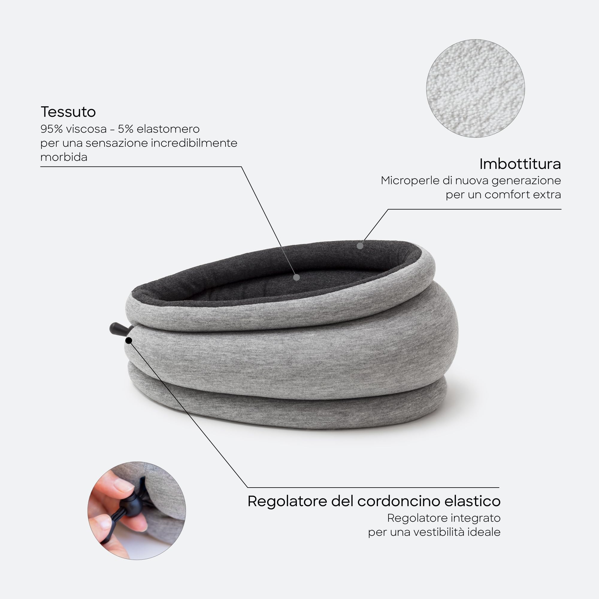 Ostrichpillow Light - Cuscino da Viaggio & Cuscino per Power Nap - Comfort Premium & Leggerezza, Regolabile alla Tua Testa, Piccolo & Versatile, Design Reversibile, Facile da Pulire (Midnight Grey)