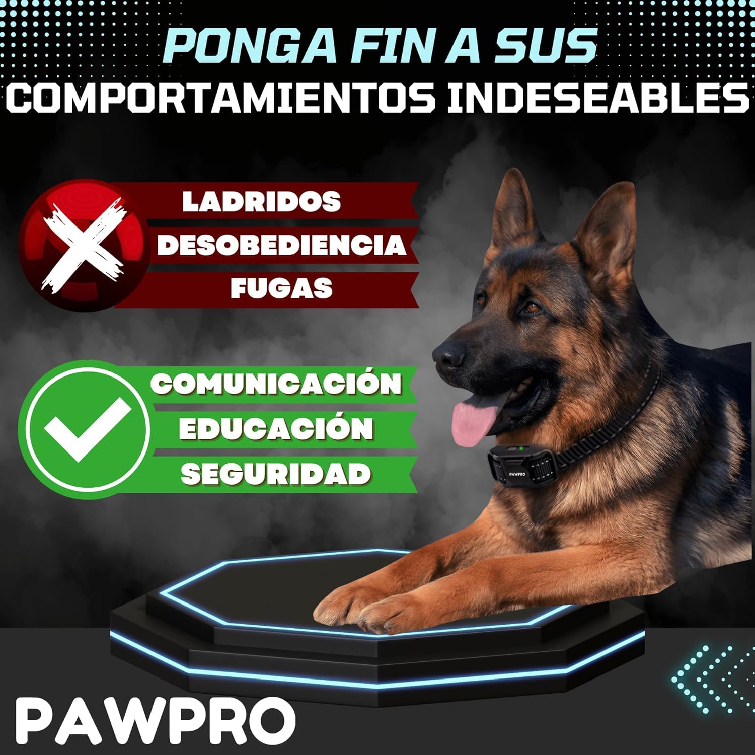 PAWPRO Collar de Adiestramiento para Perros de Todos los Tamaños | Alcance XXL de 3000 Metros | Cumple con la Ley de Bienestar Animal 2024 | 3 Modos: Sonido, Vibración, Boost Vibración (1 Collar)
