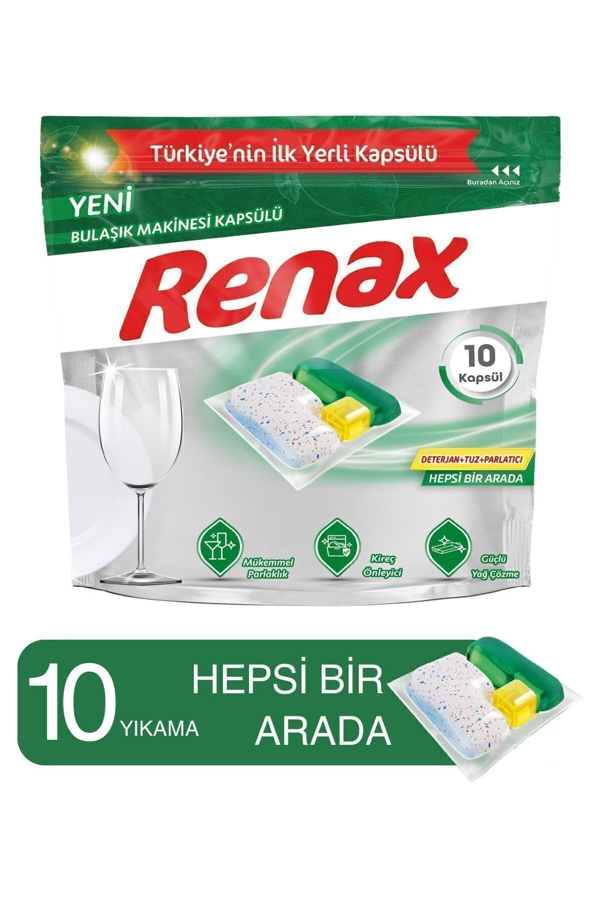 Renax Bulaşık Makinesi Kapsül Deterjanı 10 Kapsül