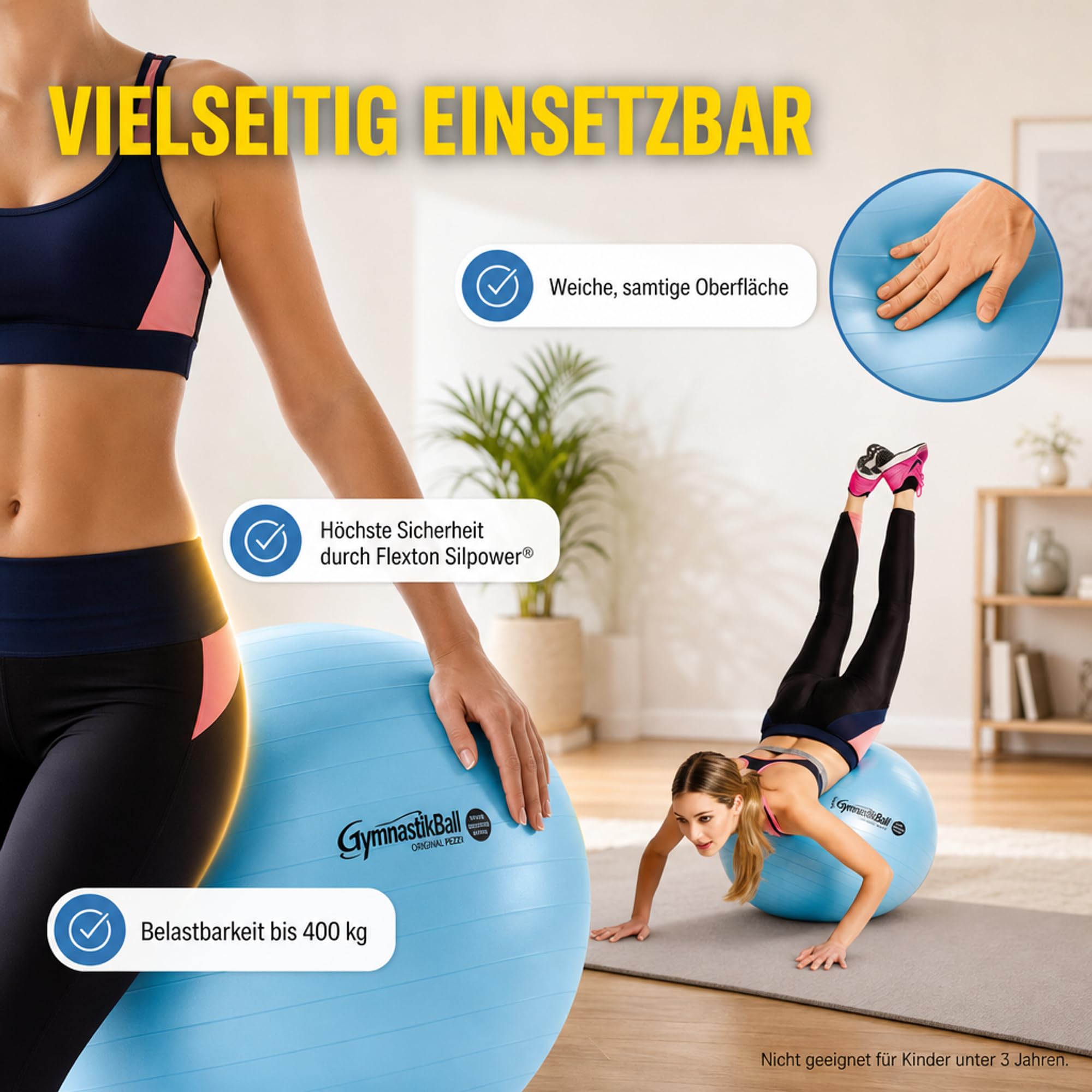 Pezzi Maxafe - Pelota de gimnasia (42, 53, 65 y 75 cm de diámetro, incluye bomba ATC, soporta hasta 400 kg, para fitness, rehabilitación, terapia, gimnasia y como pelota de asiento para oficina, 42