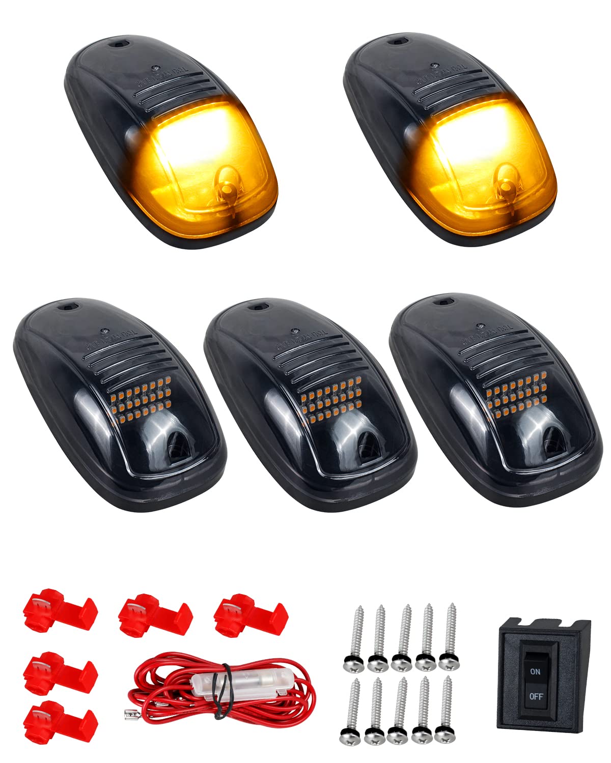 HERCOO 5PCS Smoke Lens Cab Marker Lights Clearane LED Running Roof Top Marker Light Assembly with Wire Harness Compatible with Doge Ram 1500 2500 3500
