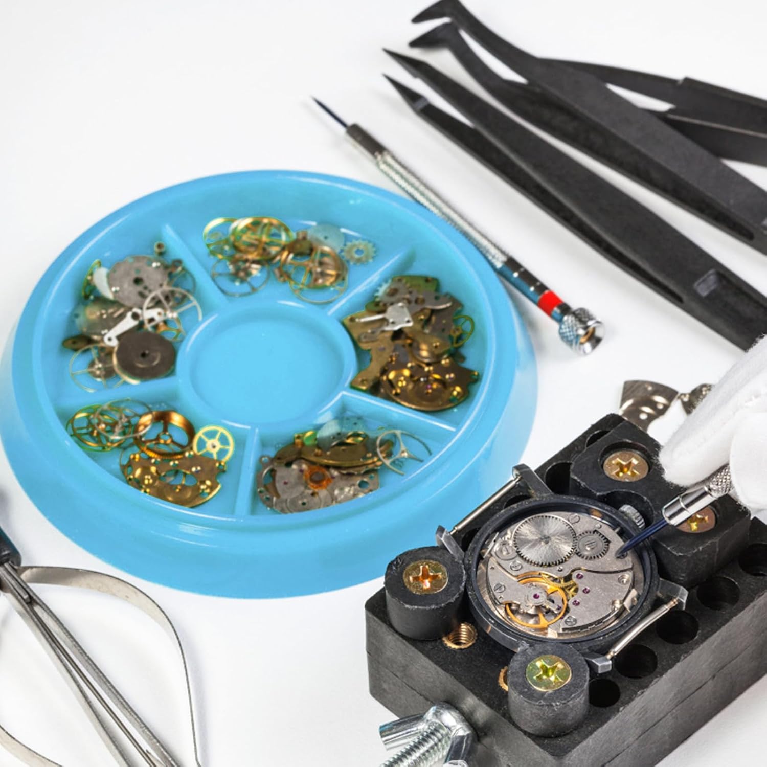 Beavorty 5pcs Watch Parts Protective Cover with Tray and Blue Plastic