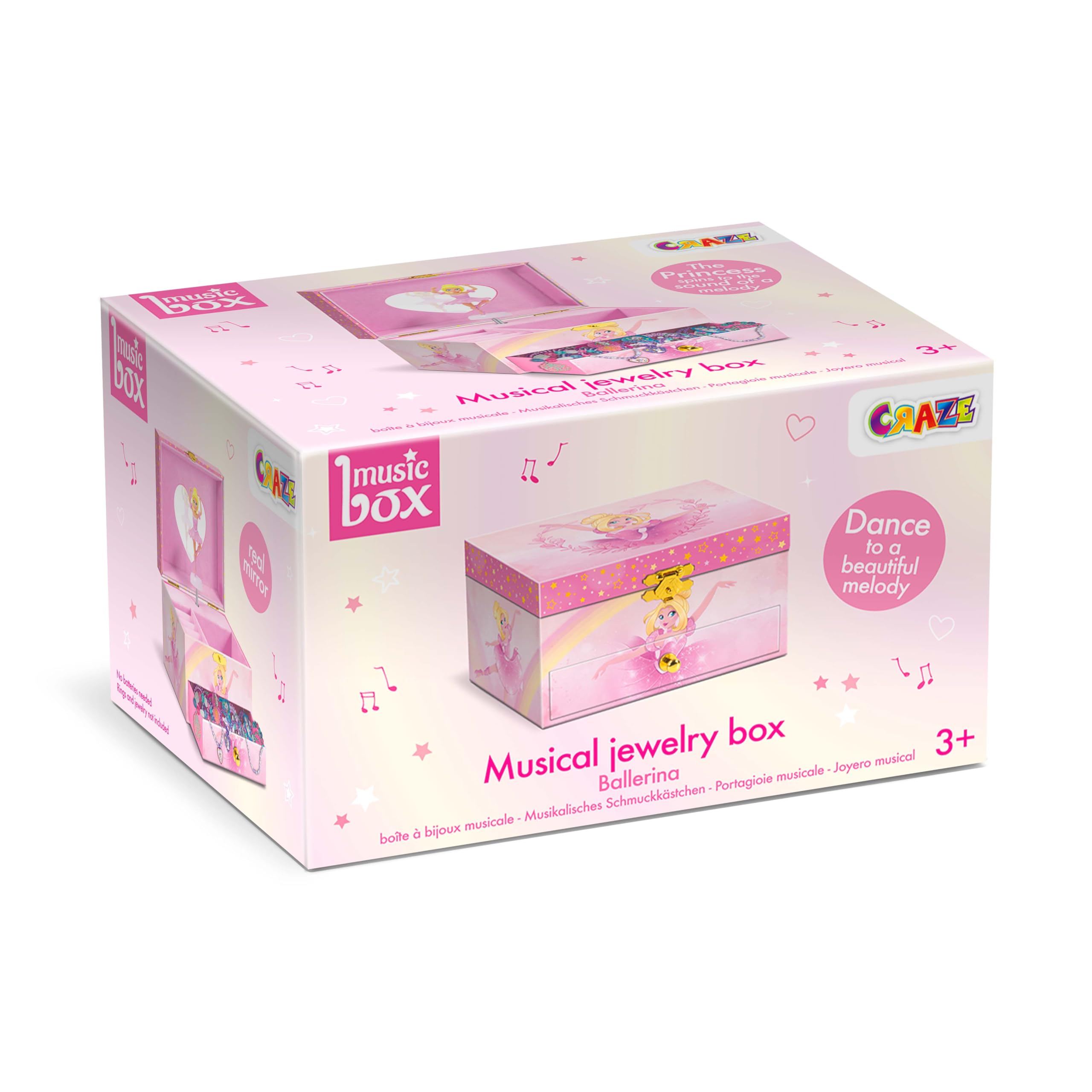 CRAZE Carillon Principesse – Portagioie Musicale per Bambine con Principessa Danzante, Specchio, Cassetti e Scomparti – Idea Regalo Perfetta per Bambine