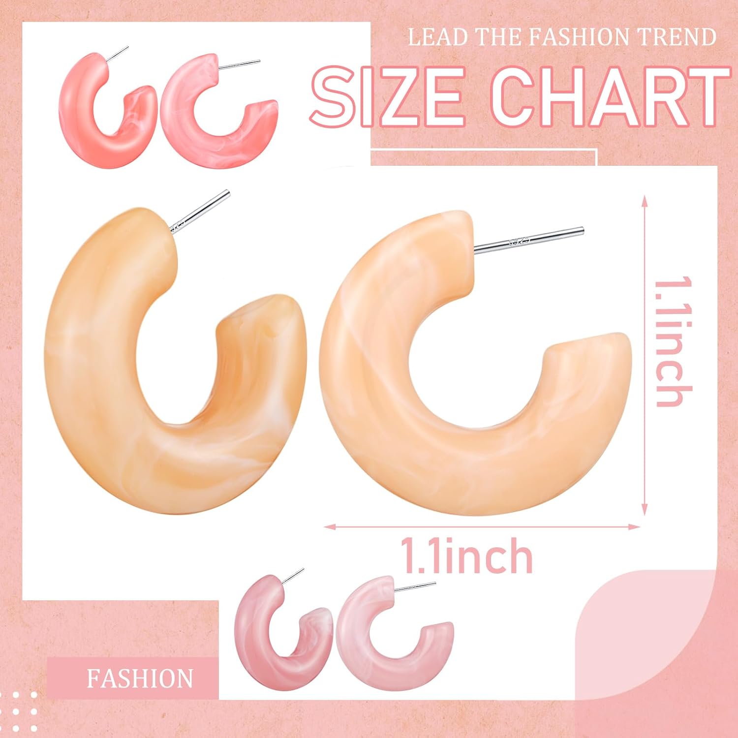 Ecally 12 Pairs Acrylic Resin Hoop Earrings Set Multiple Colors Resin Hoops Summer Lightweight Marble Earrings for Women Party Gifts Jewelry - Image 2