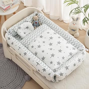 Baby Crib, Newborn with Pillow, Bed-in-bed Cot, Portable Crib, Sleeping Along, Baby Comforter, Breathable, Removable, Washable, 0-24 Months, Baby Shower, 39.4 x 23.6 x 7.9 inches 100 x 60 x 20 cm,