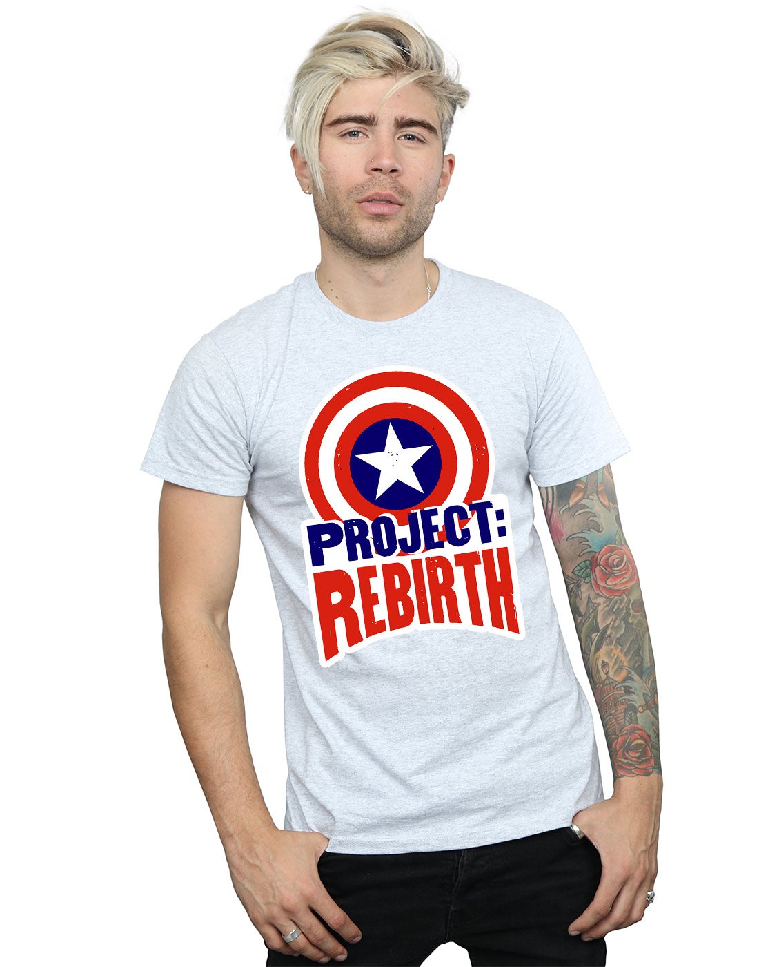 Marvel Men's Captain America Project Rebirth T-Shirt XXX-Large Sport Grey