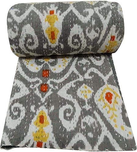 Indio Ikat Kantha - Colcha de algodón hecha a mano india, tamaño King, Hippie, decorativa, Ralli, bohemio, ropa de cama, ropa de cama de trabajo