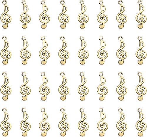Miniatura 7 de 50 piezas de dijes de notas musicales de metal, símbolo de música vintage, elegante, elegante, instrumento, cuentas colgantes para manualidades,