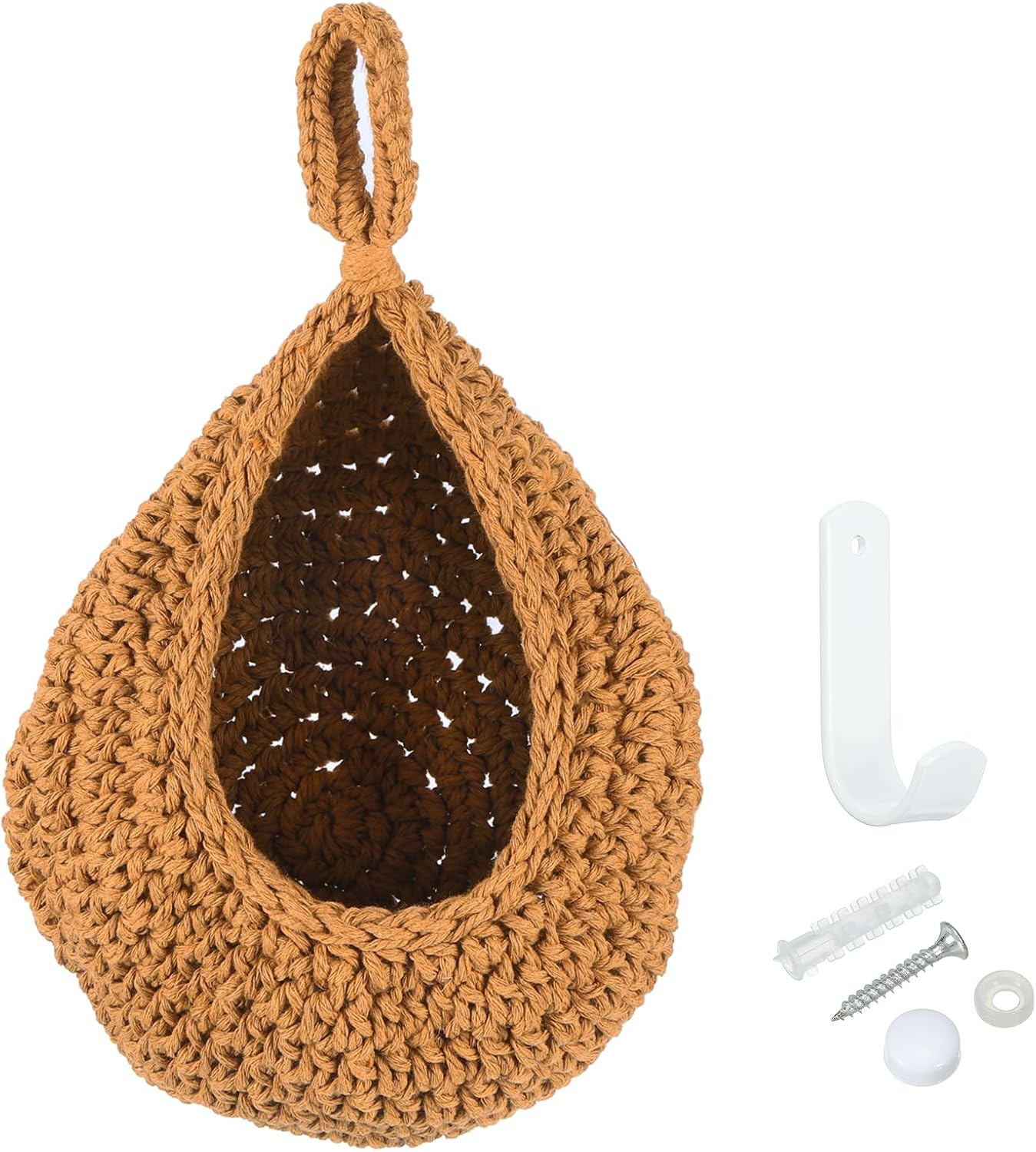 PATIKIL Hanging Fruit Baskets for Kitchen, Large Size Teardrop Home Decor Storage Hand-Woven Hanging Basket for Garlic Potato Vegetable, Caramel Color