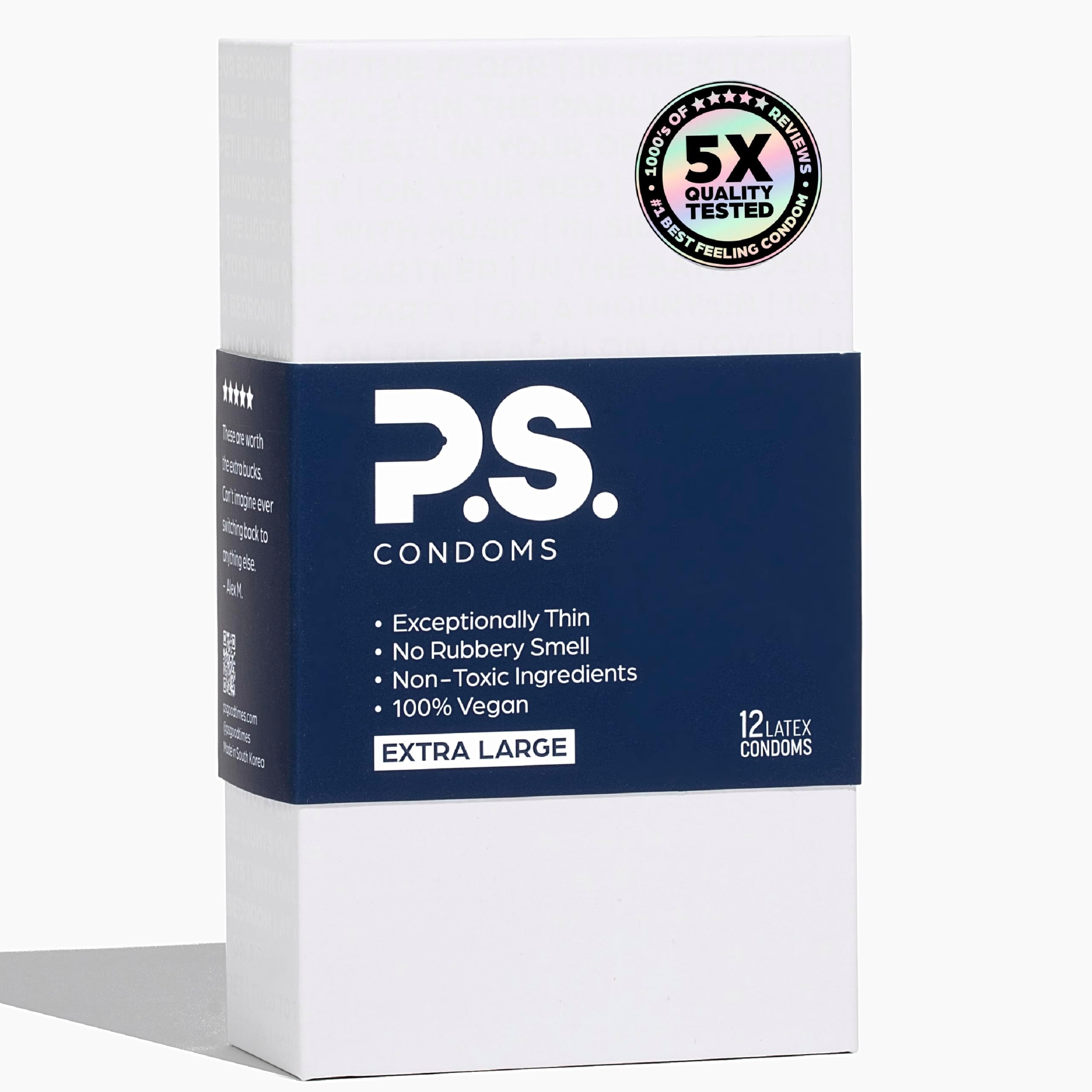 Condoms Extra Large Thin Latex Condoms, Clean & Odorless, XL 12 Pack | Individually tested, 0.045 mm natural rubber, 40% thinner, lubricated, vegan, and free of PFAS, gluten, glycerin and parabens
