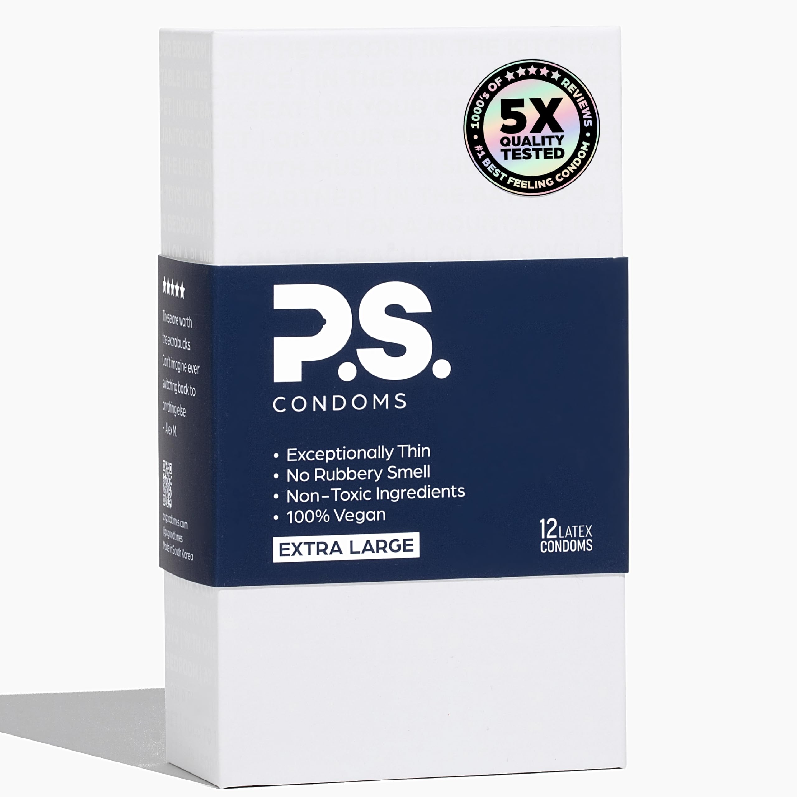 PS Condoms Extra Large Thin Latex Condoms, Clean &amp; Odorless, XL 12 Pack