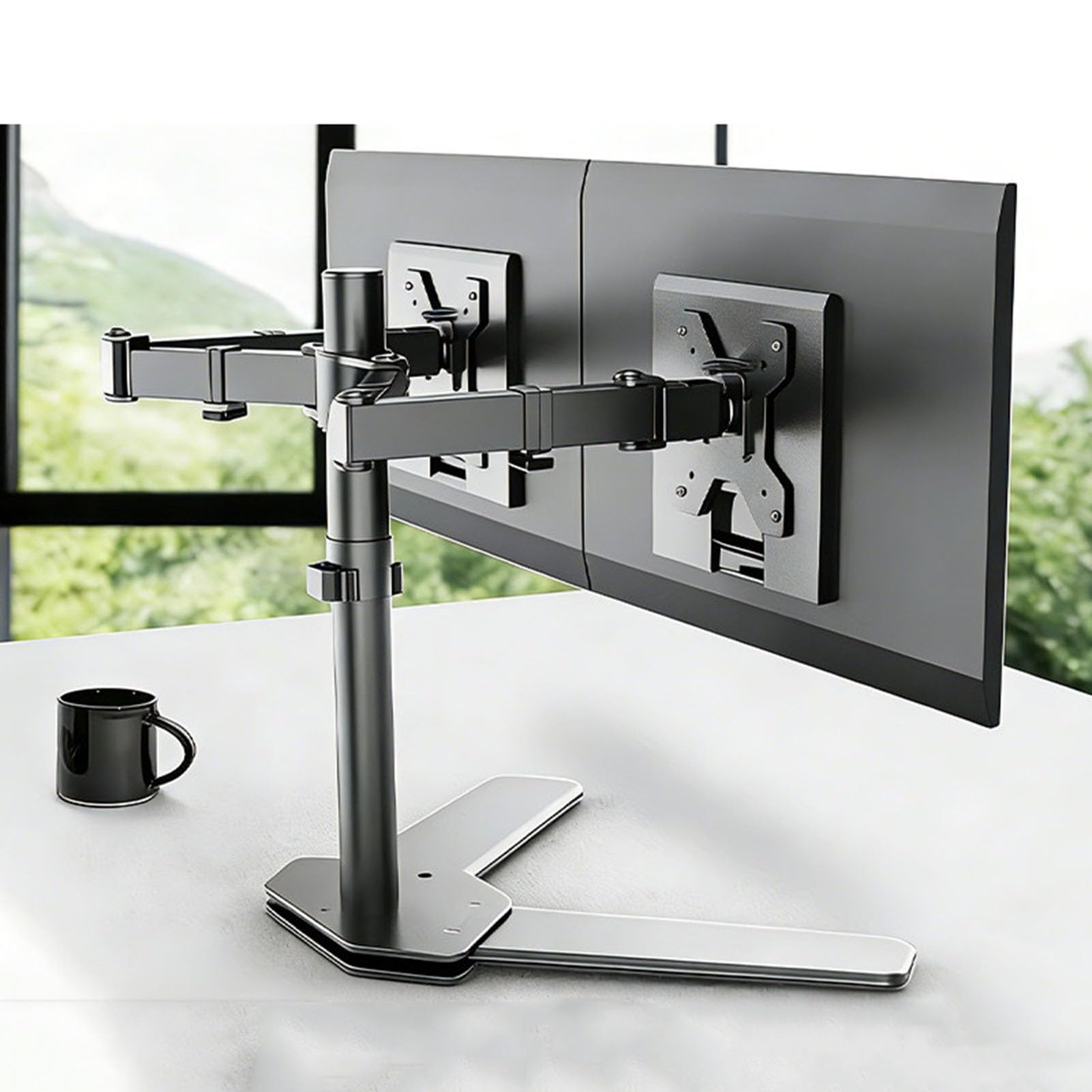 Supporto per Doppio Monitor, Supporto da Tavolo per TV, Bracci robusti Completamente Regolabili, Supporta 2 schermi, Supporto a sbalzo per 1 o 2 schermi di Computer,17-27 inch Screens-50cm