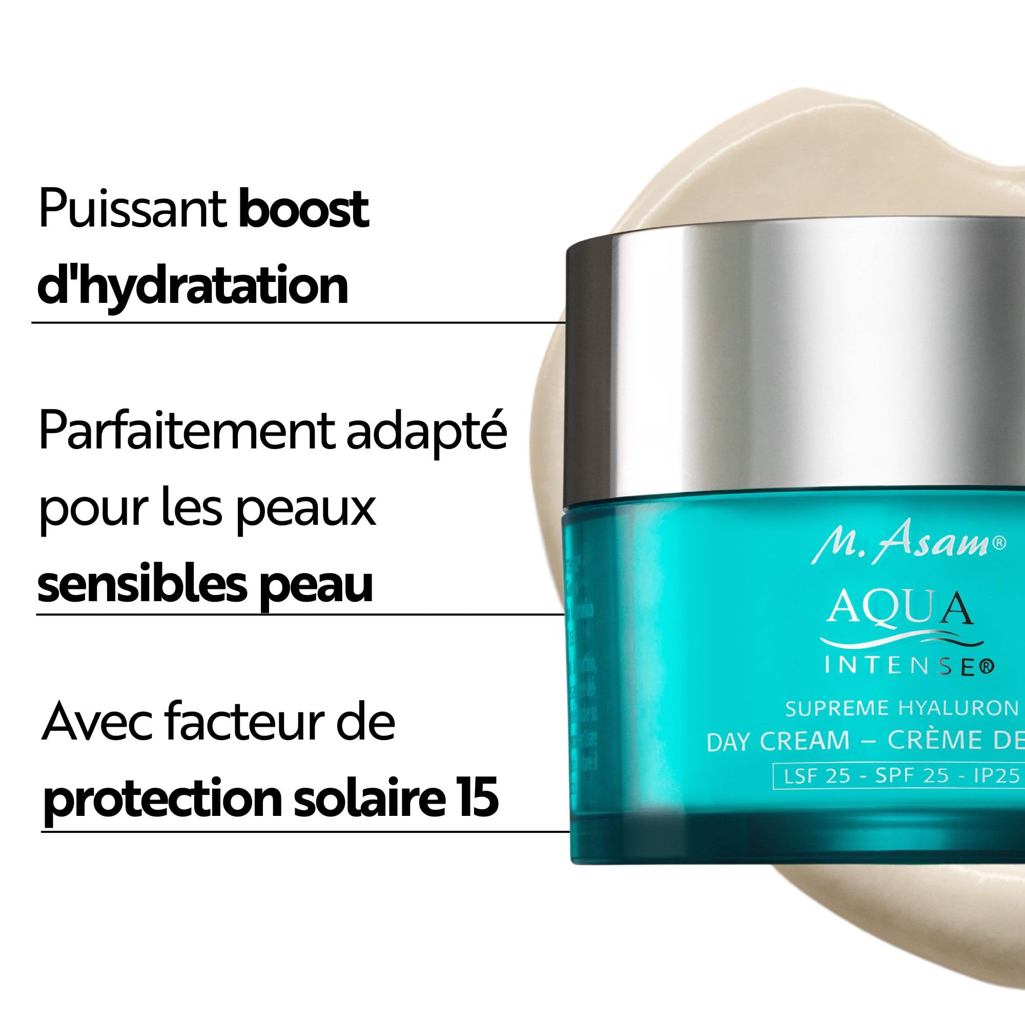 M. Asam AQUA INTENSE Crème de jour acide hyaluronique SPF 25 (50ml) - Crème pour le visage sans parfum pour une hydratation intense, Crème de jour anti-âge pour une peau plus lisse, végan