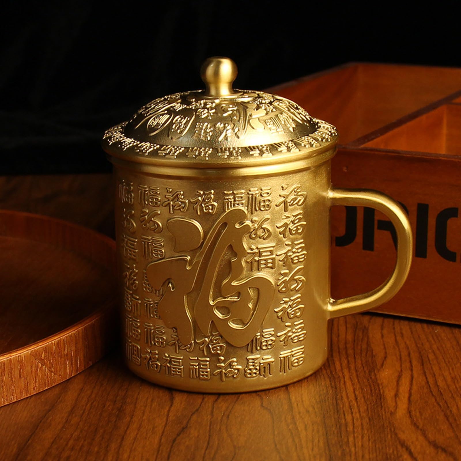 Estatua de tazas de té de bronce antiguo con detalles dorados, decoración de meditación zen para sala de estar, spa o estudio de yoga, centro de mesa, dormitorio, oficina, hogar, Feng Shui