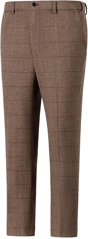 Solovedress Men's Classic Suit Trousers Business Straight Fit Checked Trousers for Formal Occasions