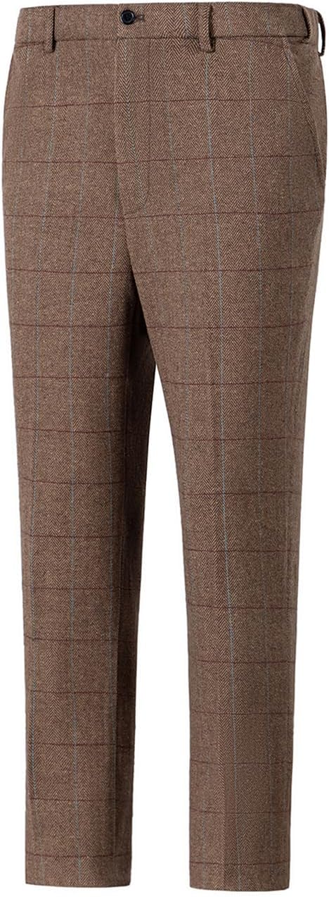 Solovedress Men's Classic Suit Trousers Business Straight Fit Checked Trousers for Formal Occasions