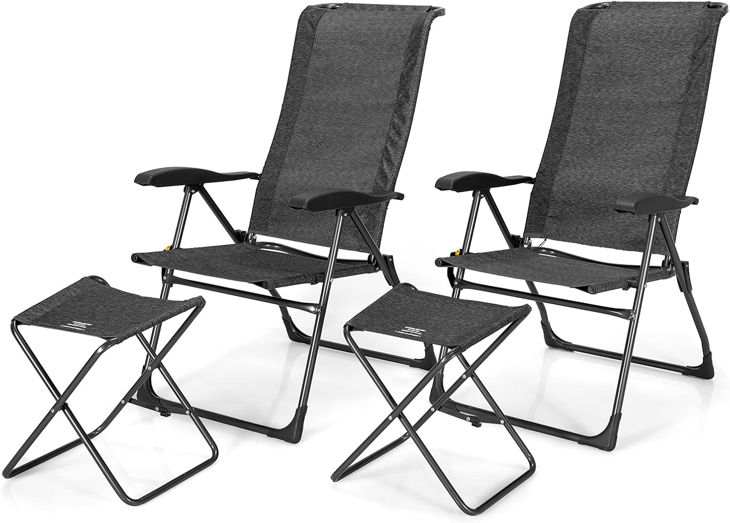 Giantex 4 Pcs Folding Patio Chairs with Footrest, Adjustable Back, 2 Pack Outdoor Portable Sling Patio Dining Chairs for Camping Lawn Bistro Porch Garden Yard Pool