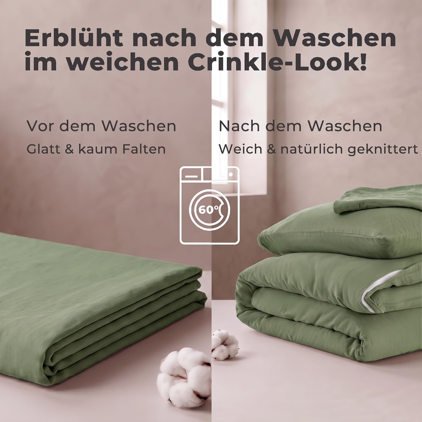Soifox Musselin Bettwäsche Set 135x200 2 teilig 100% Baumwolle Olivgrün‌