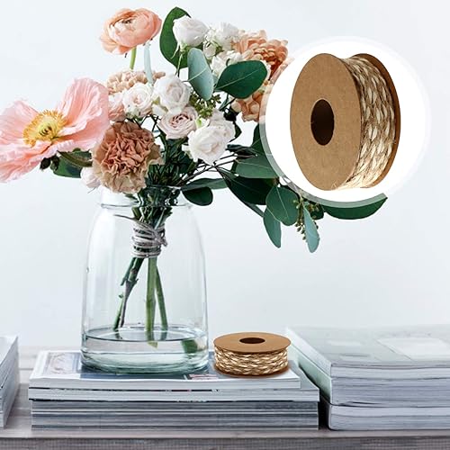 Miniatura 6 de EXCEART 1 rollo de cuerda de yute de 10 yardas cuerda trenzada para manualidades de bricolaje embalaje floristería arpillera estilo 1