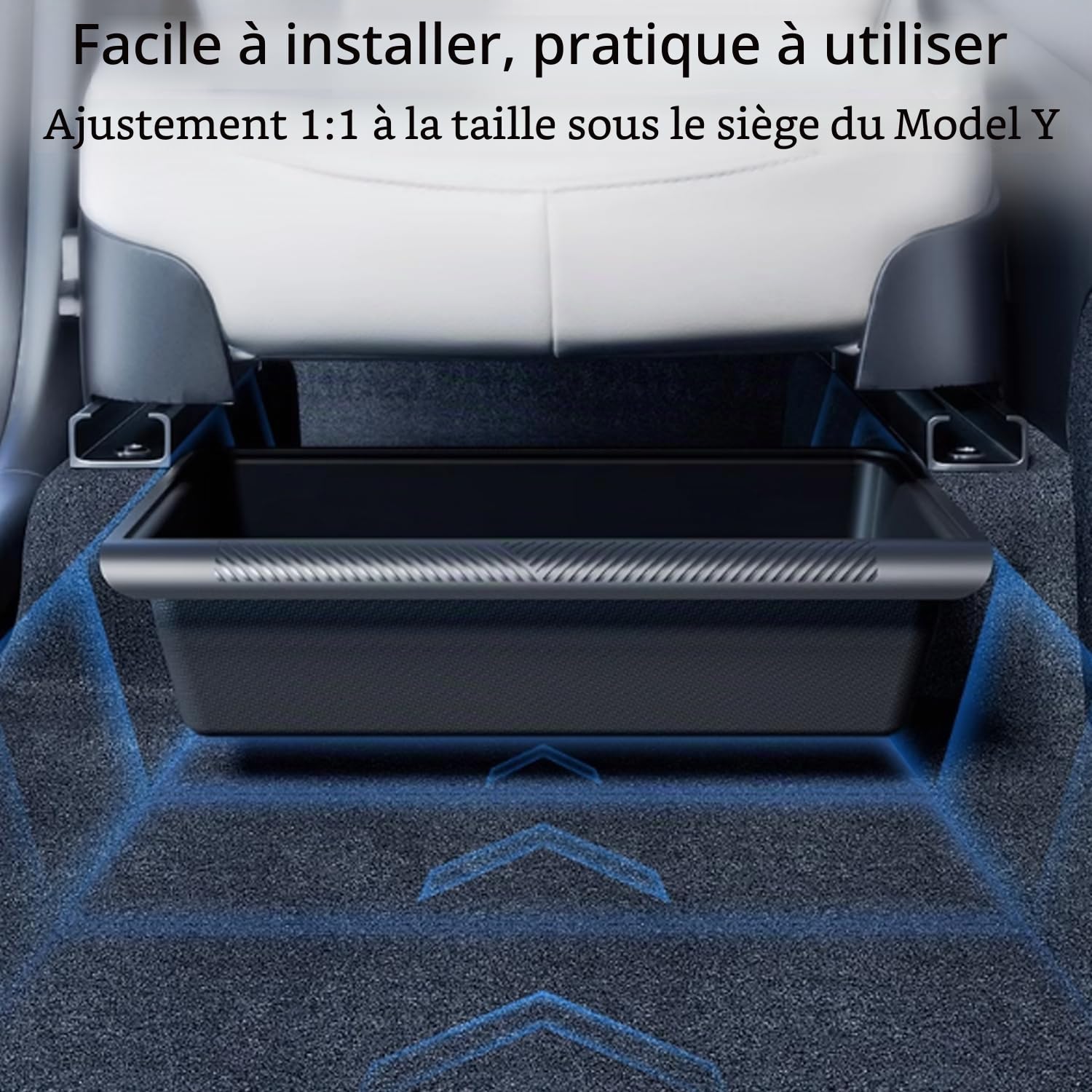 TOPABYTE Boîte de Rangement Sous Le Siège pour Tesla Model Y 2020-2025 Organiseur Plateau Caché avec Couvercle TPE Bacs de Tiroir Sous Siège Organisateur Accessoires, Noir, 2 Ppaquets