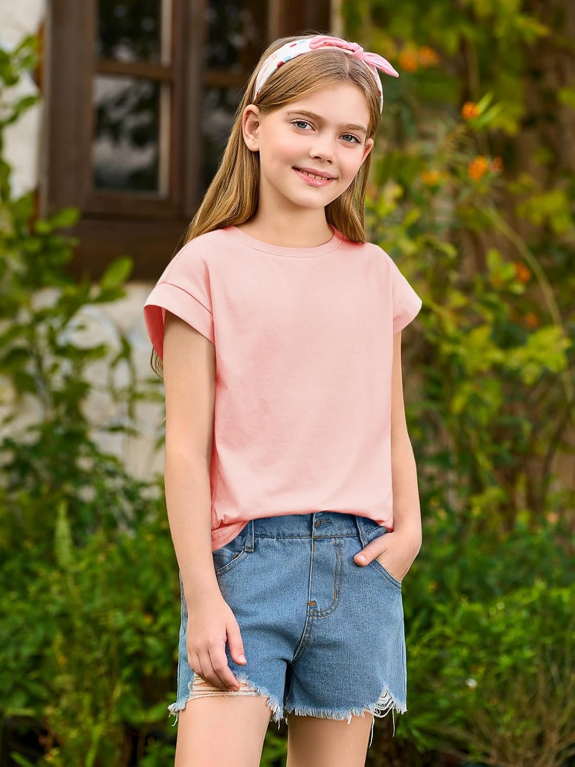 Haloumoning Girls Summer Cap Sleeve Shirts Kids Casual Cute Crewneck Tunic Tops Tees 5-14 Years - Image 2