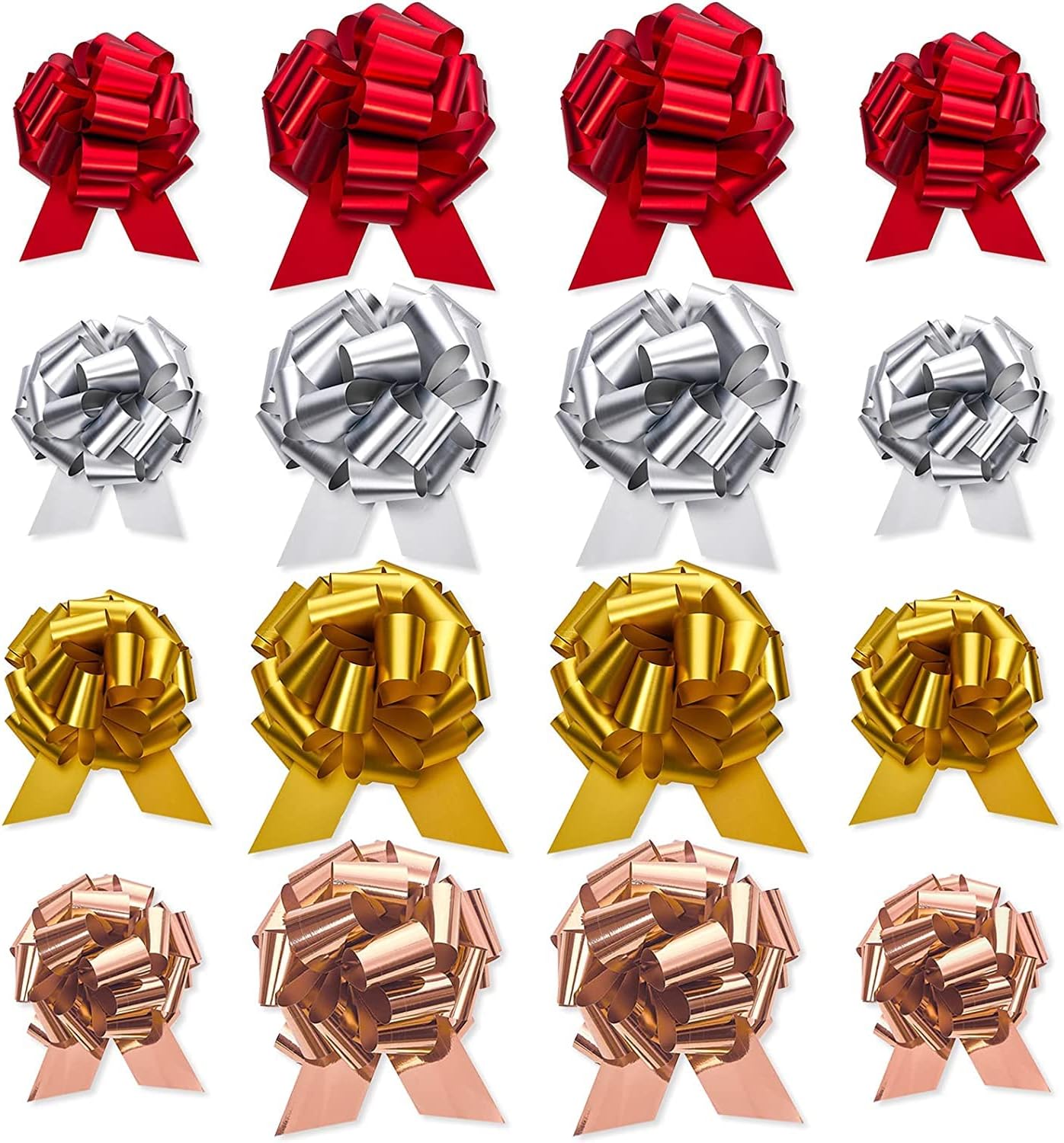 UNIQOOO 24PCS Metallic Rose Gold Red Gold Silver Gift Wrap Pull Bow Set, 6 Inch Large 4'' Medium, Assorted Gift Bow for Gift Basket Box Bag Wrapping Décor, Valentines Day Wedding Birthday Anniversary : Health & Household
