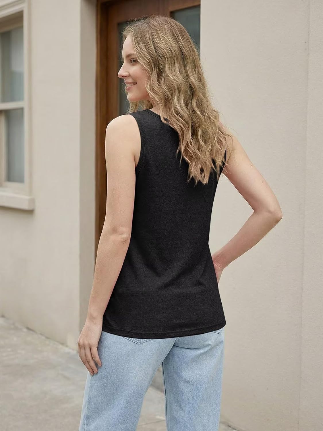 Tank Tops for Womens Casual Henley Shirts Summer Beach Vacation Sleeveless Clothing,Faux Buttons Ladies Outfits - Image 4