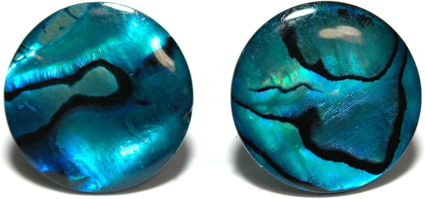 7mm (1/4") Dark BLUE/GREEN Abalone Paua Shell Stud Earrings (S090a)