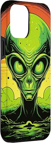 Vista 12 de iPhone 14 Pro Cute Green Alien Head UFO Space Face Alien Case