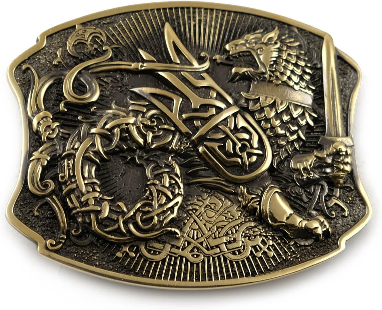 Semargl solid brass belt buckle, handmade Mythical winged lion Simargl buckle, Slavic mythology Griffin creature belt buckle