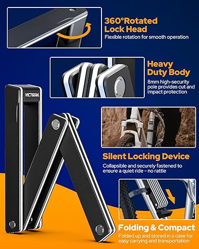 Miniatura 4 de VICTGOAL Candado plegable para bicicleta con soporte oculto para AirTag, cerraduras de bicicleta antirrobo resistentes con llaves, candado plegable