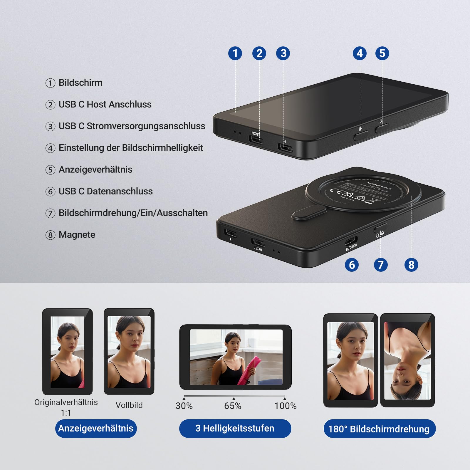 NEEWER 4" Monitor für Smartphone Vlogs und Selfies, Smartphone Rückkamera Monitor mit Fernbedienung für YouTube und TikTok Videostreaming