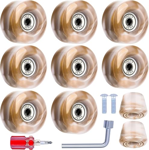 Paquete de 8 ruedas para patines con rodamientos instalados y 2 topes de dedos para patinaje de doble fila, patines cuádruples y patineta para uso