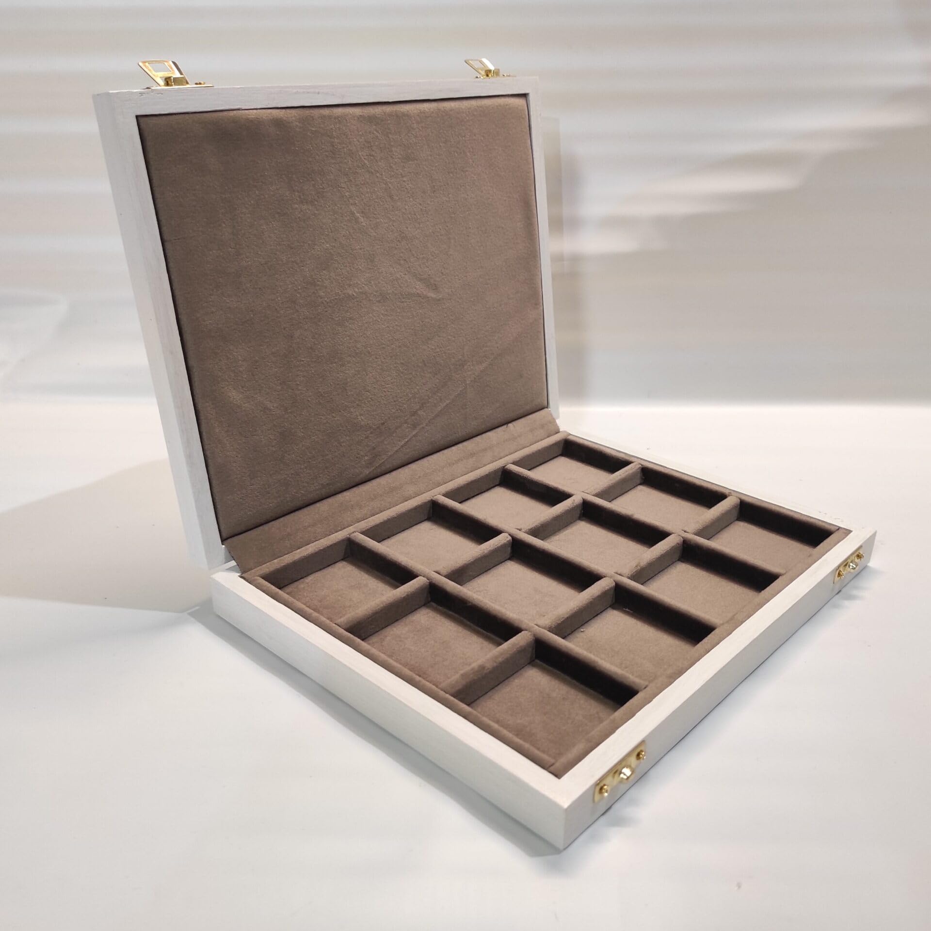 Caja de Madera Artesanal con Interior de Terciopelo para Monedas y Anillos – Estuche Expositor para Coleccionistas, Medallas y Pequeños Objetos de Colección