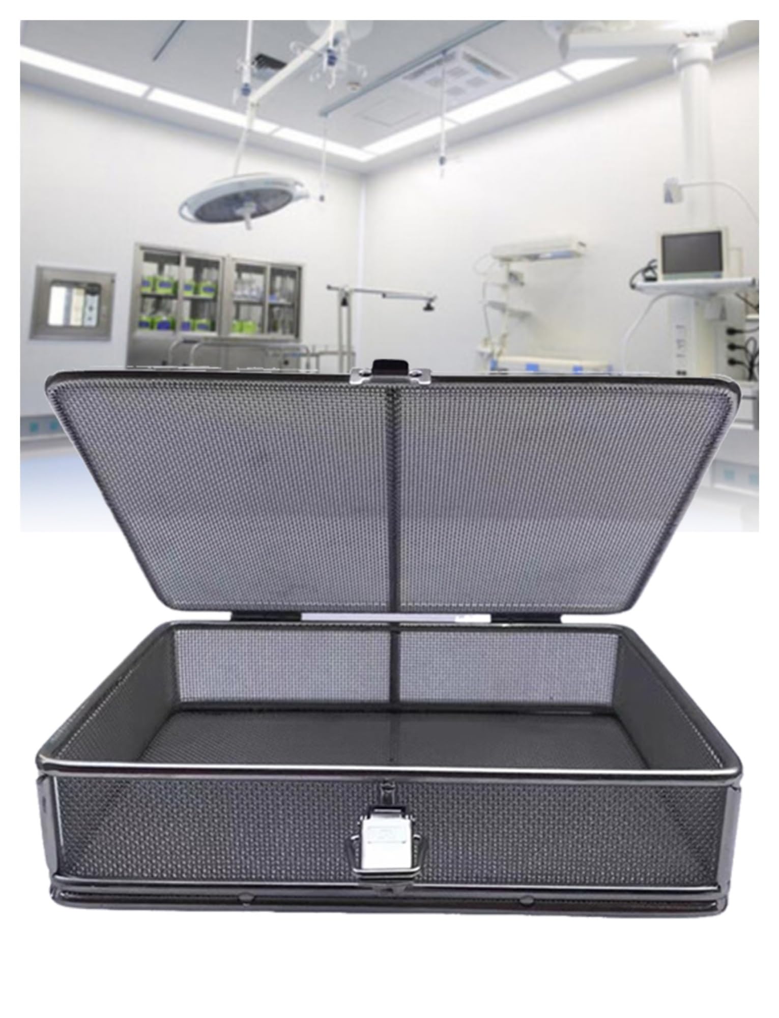 Generisch Sterilisationstablett, Netzkorb mit Deckel, Sterilisationskorb aus perforiertem Netz aus Edelstahl 304, Instrumententablett zur Ultraschallreinigung for Krankenhäuser(1mm Mesh,25x15x5cm)