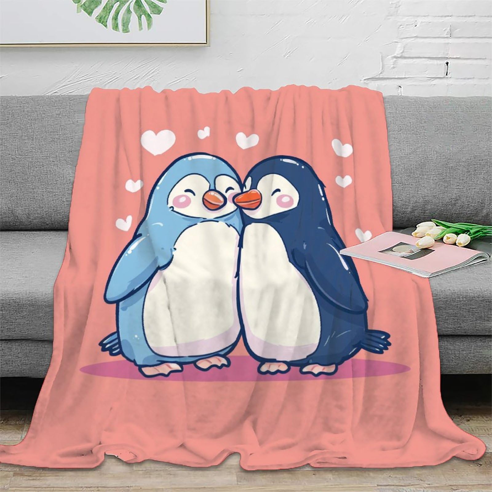 Couverture pingouin flanelle anti-froid grand plaid doux pour réchauffer les soirées d'hiver