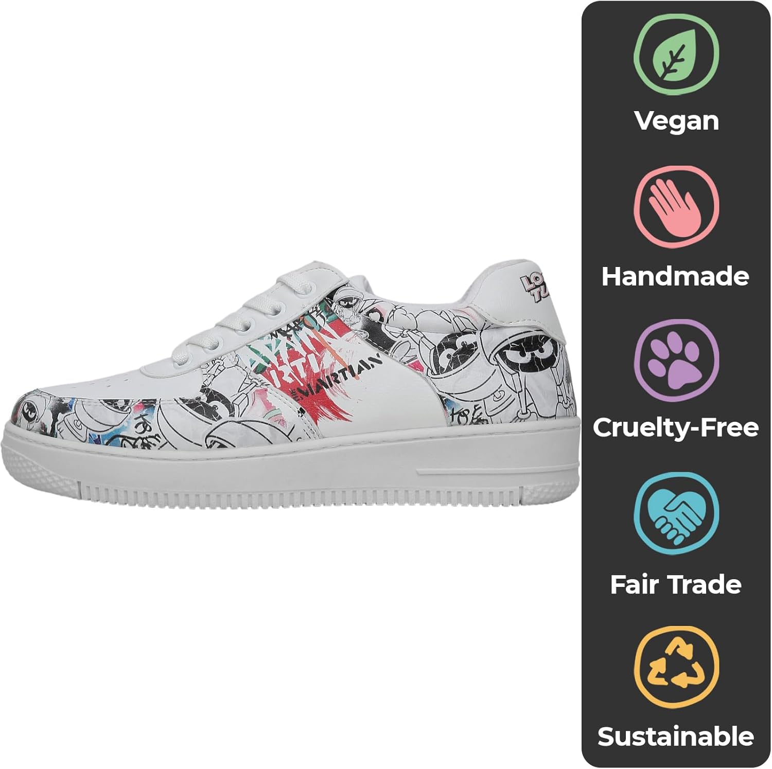 White Sneakers for Women - Handmade Women's Fashion Sneakers, Vegan Leather and Unique Design Dice Sneakers - Image 3