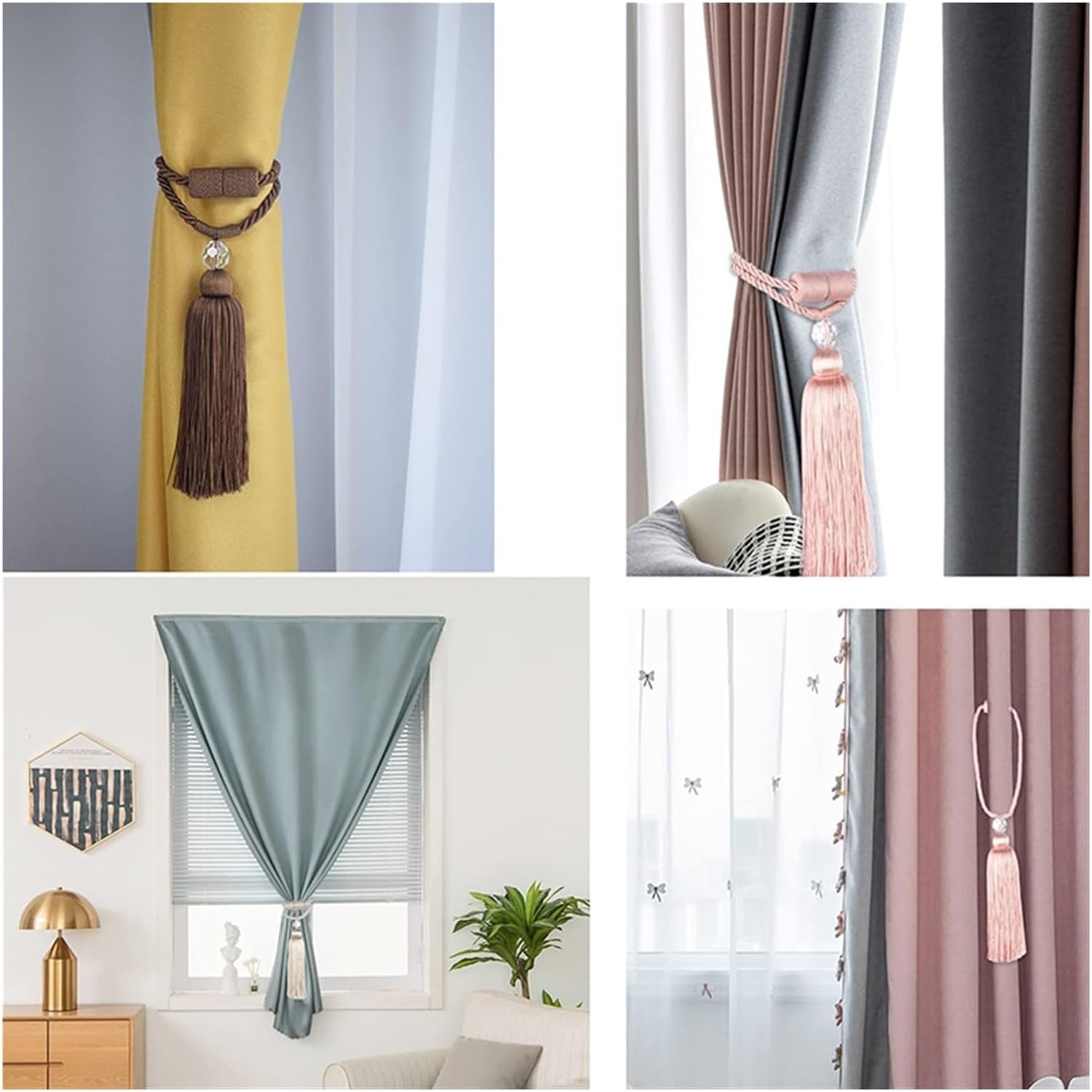 Zasłony, sznurki 2Pc Curtain Tieback Tassels Hanging Ball Gold Home Decor Tieback Magnet Buckle Rope Holdback Akcesoria do zasłon(Coffee)