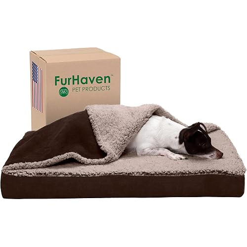 Furhaven Memory Foam Dog Bed for Medium/Small Dogs w/ Removable Washable Cover, For Dogs Up to 35 lbs - Berber & Suede Blanket Top Mattress - Espresso, Medium