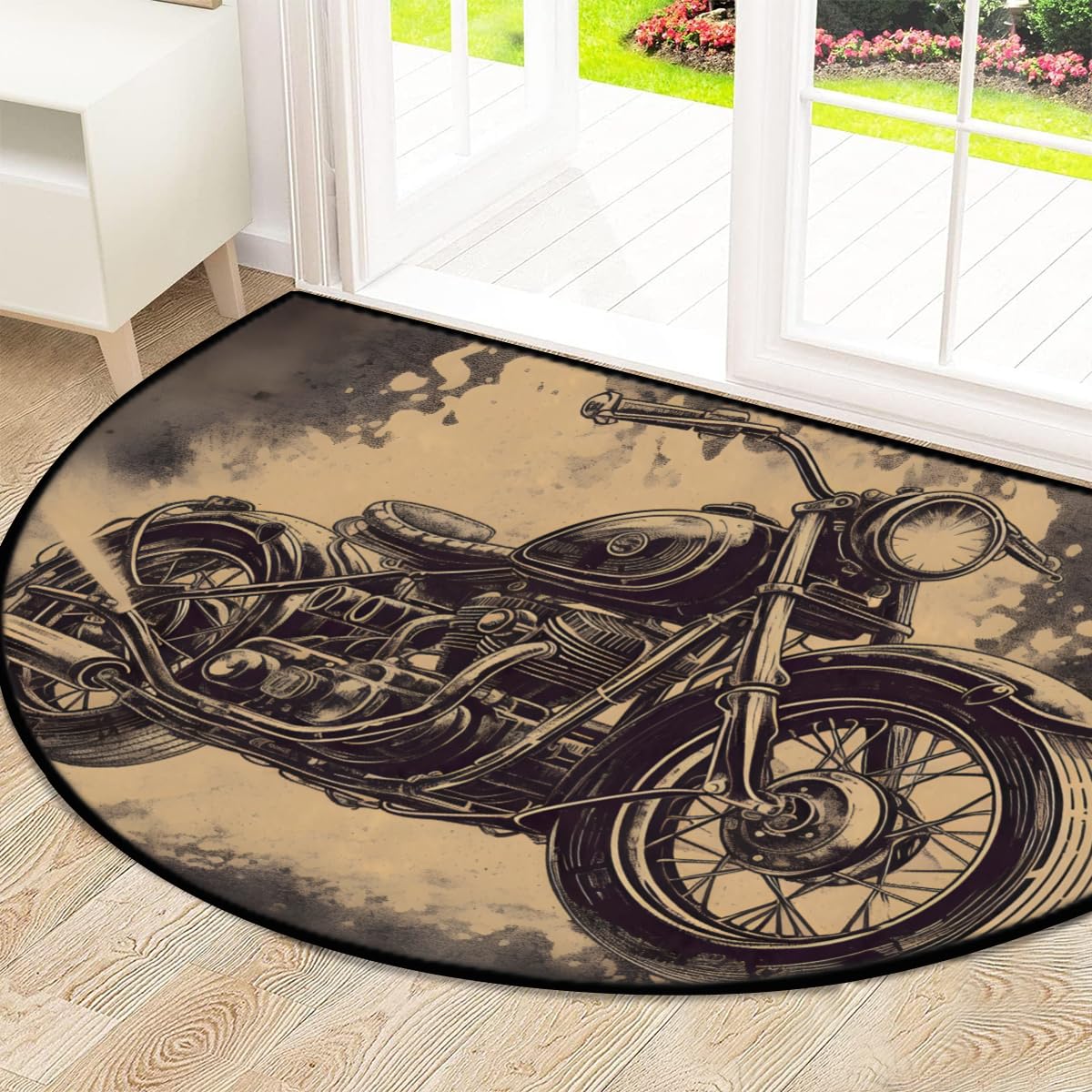 Mexpekil Paillasson de moto rétro en demi-lune pour intérieur et extérieur - Lavable - Absorbant la saleté - 100 x 160 cm