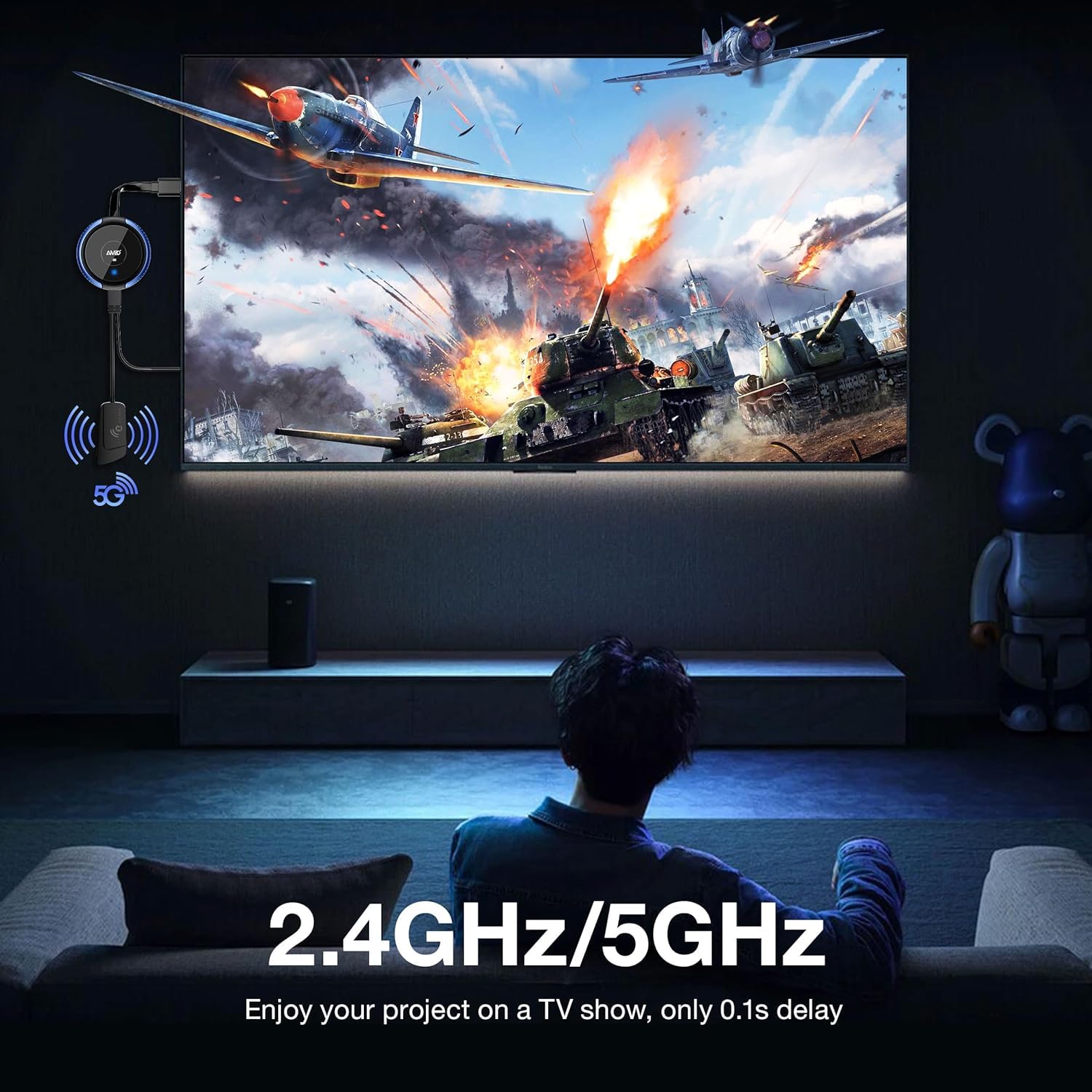 Trasmettitore e Ricevitore HDMI Senza Fili, 165FT/50M Trasmissione Video/Audio, 4K/5GHz Extender Kit per Laptop/Fotocamera/Blu-ray/PS5 a HDTV/Proiettore per Ufficio Scuola Chiesa