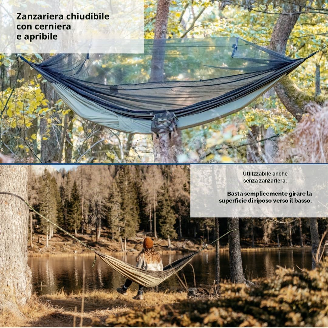 AMAZONAS - Amaca Ultra-Leggera Moskito-Traveller Thermo | Amaca ultraleggera con zanzariera. Amaca con scomparto per materassino isolante | Portata fino a 200 kg; Dimensioni 2,75 m x 1,40 m