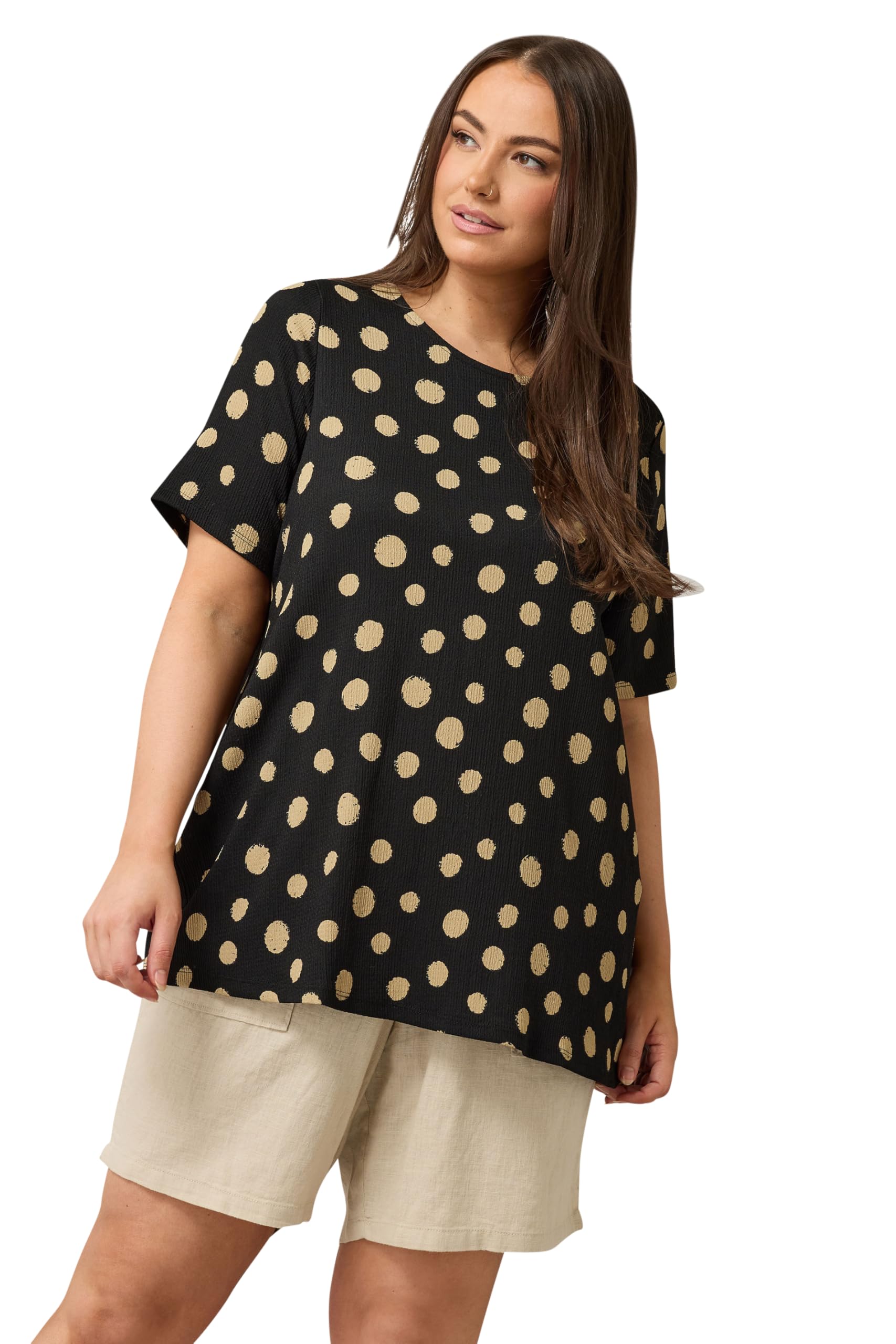 Evans Women's Black Curve Crepe Spot Print Top - Plus Size Curve