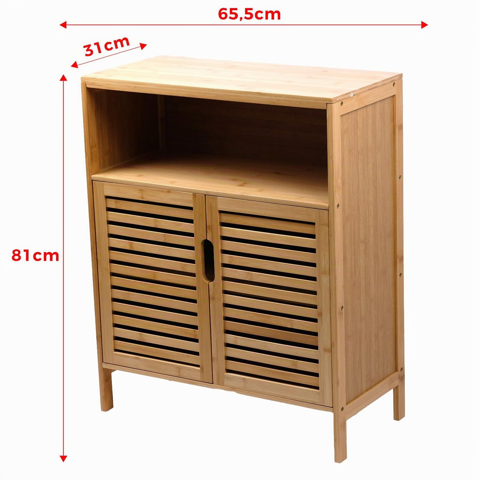 Armario de baño de bambú con 3 estantes, 81 x 65 x 31 cm, color natural