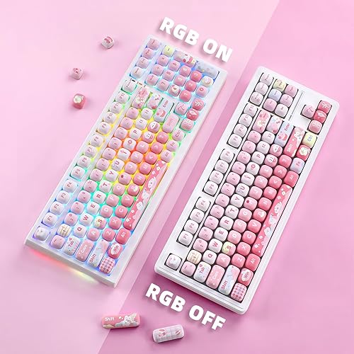Miniatura 5 de YUNZII Lindas Teclas Personalizadas Pink Ice Cream, 138 Teclas Dye Sub PBT Perfil MOG Juego de Teclas para Teclados Mecánicos Gaming (Pink Ice