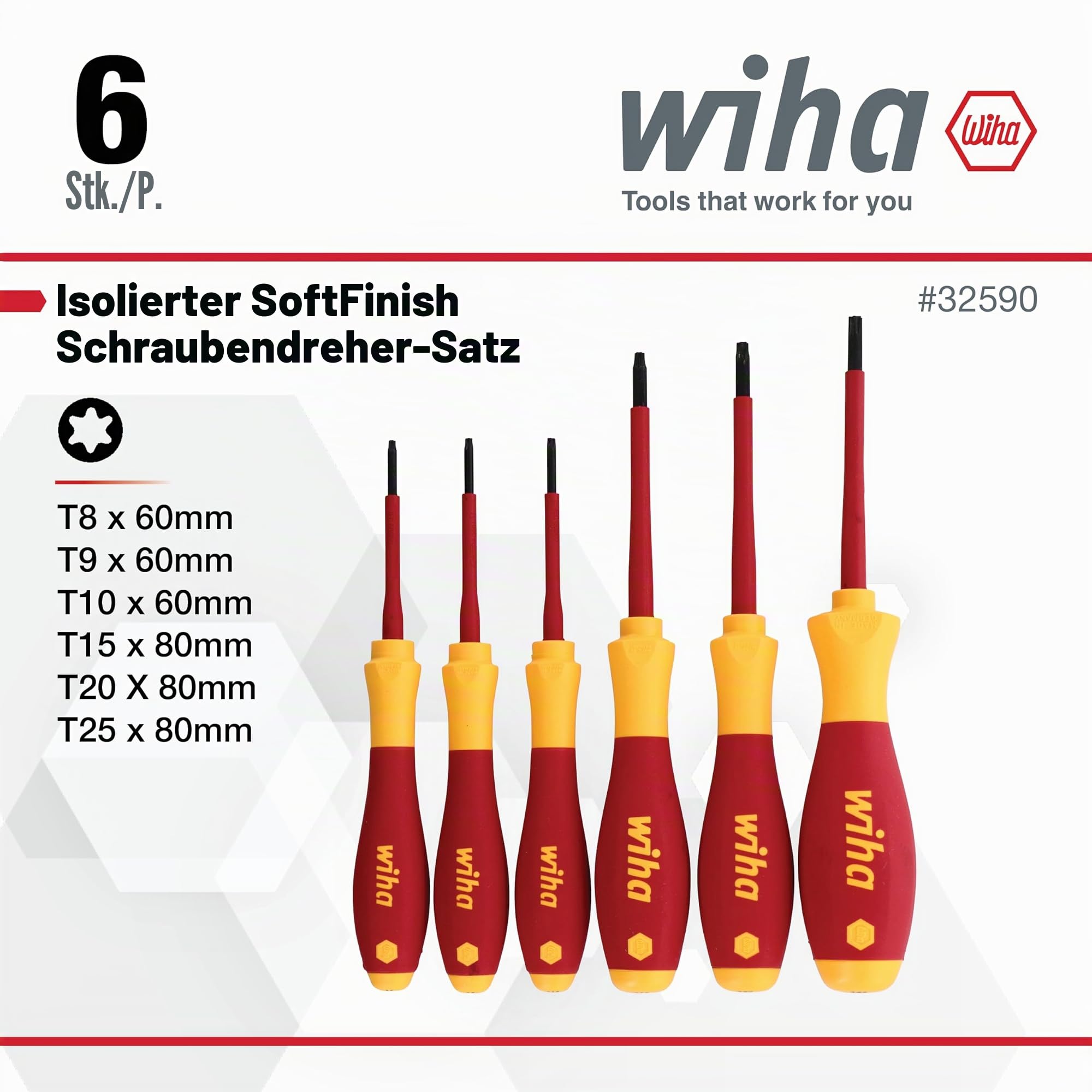 Wiha 32590 Torx-Schraubendreher-Set, isoliert, SoftFinish, 6-teilig