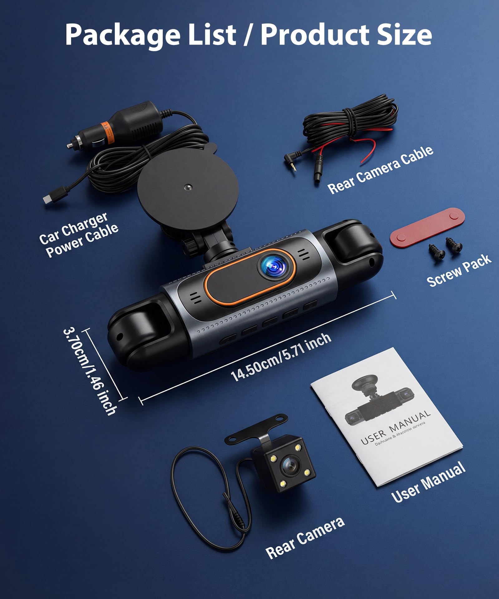 Rimoody 360° 4 Canales Dashcam para Coche, 4 1080P Delantera y Trasera Izquierda Derecha, 3.16 Pulgadas Dash CAM 1080P con Visión Nocturna IR/Vídeo en Bucle/24H Monitor/Asistencia de Estacionamiento