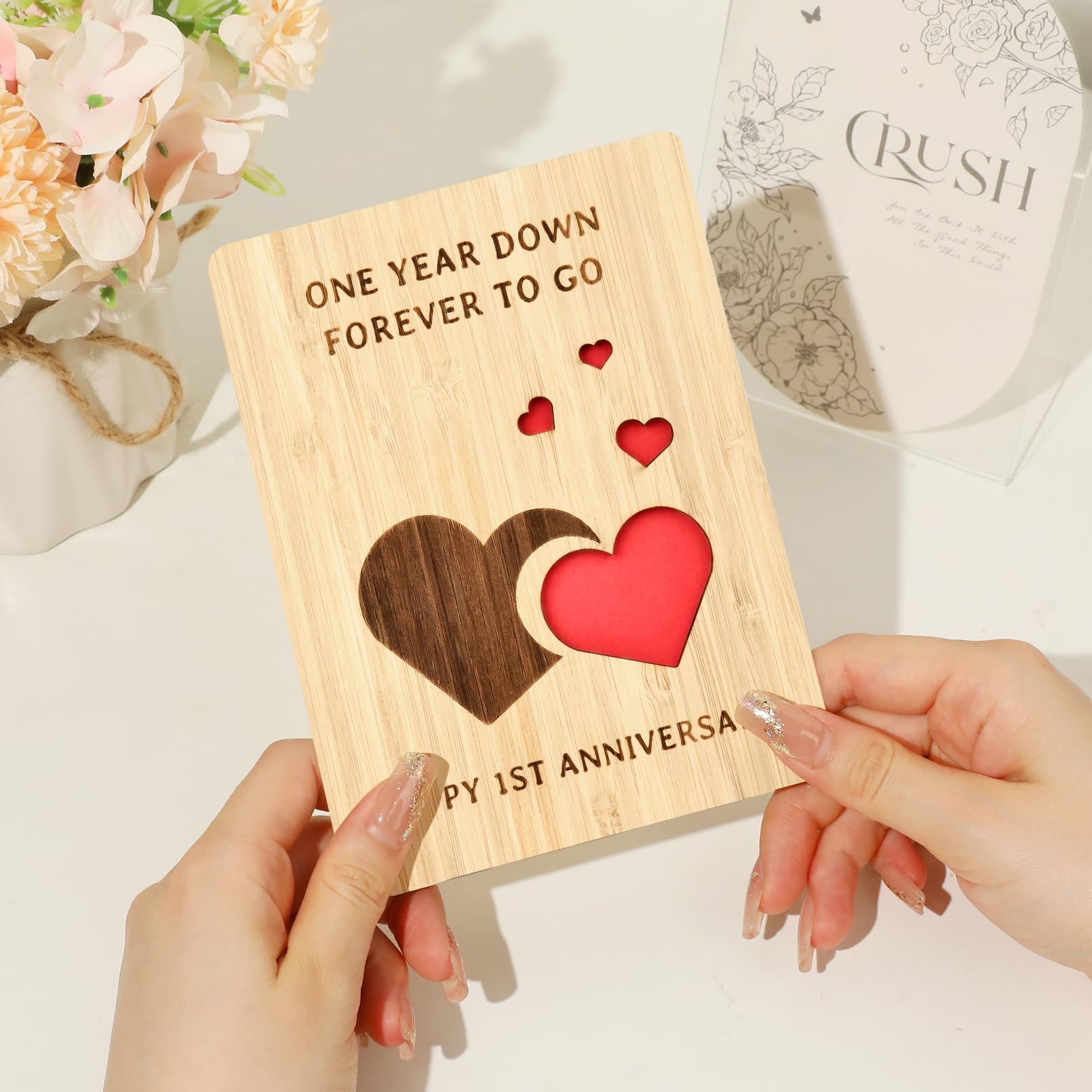 Biglietto D'Auguri In Bambù Per 1° Anniversario HARY - Regalo Romantico Con Puzzle Inciso Per Fidanzati, Marito E Moglie