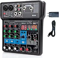 Na4 Mixer de Áudio Profissional 4 Canais, Bluetooth, USB, Phantom Power 48V, Placa de Som Digital, Ideal para DJ, Podcast, Transmissões ao Vivo, Gravação e Música em Casa