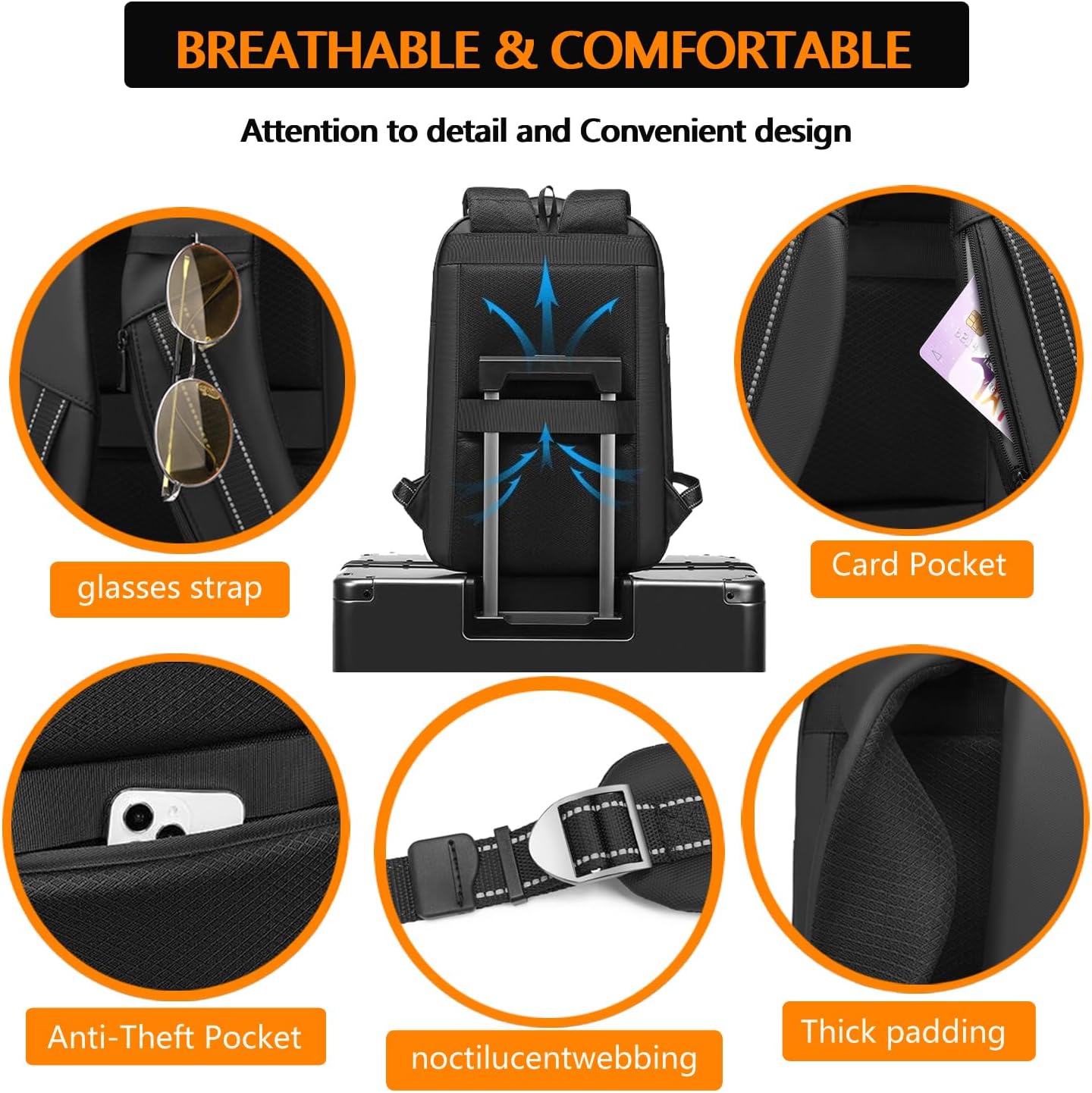 15.6-Inch Laptop Backpack, Expandable Slim Design,Waterproof, USB and Type-C Charging Ports, Professional Computer Bag (black) - Image 5